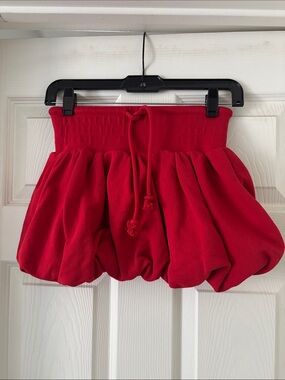 Zara Red Bubble Mini Skirt with Drawstring Waist